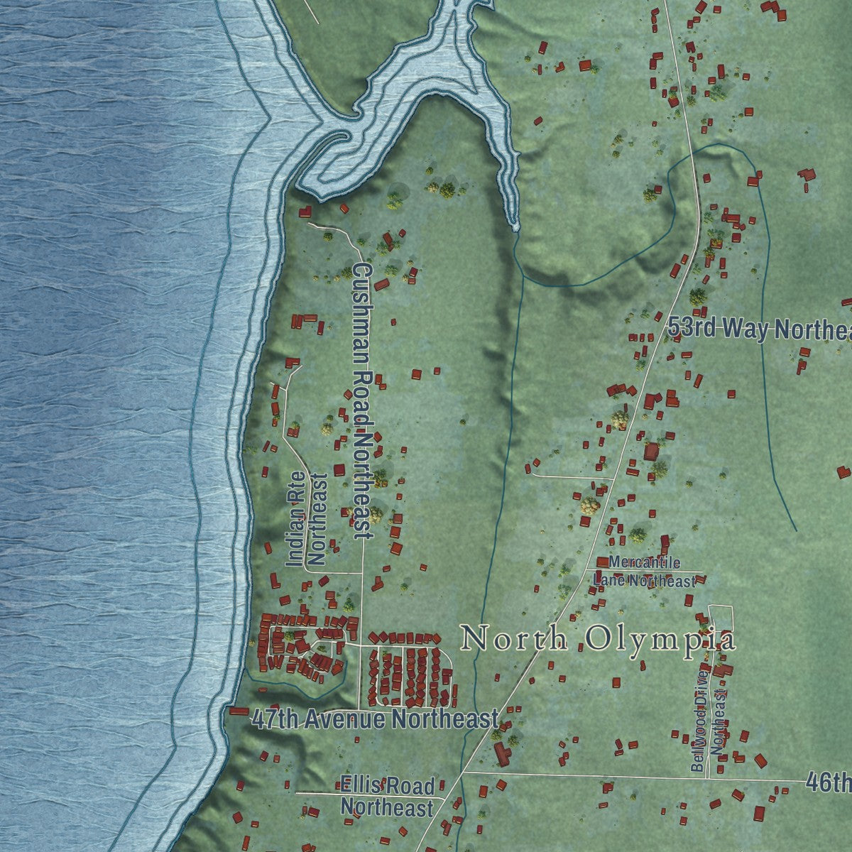 Close-up of the map of Boston Harbor, Washington print showing street and building detail