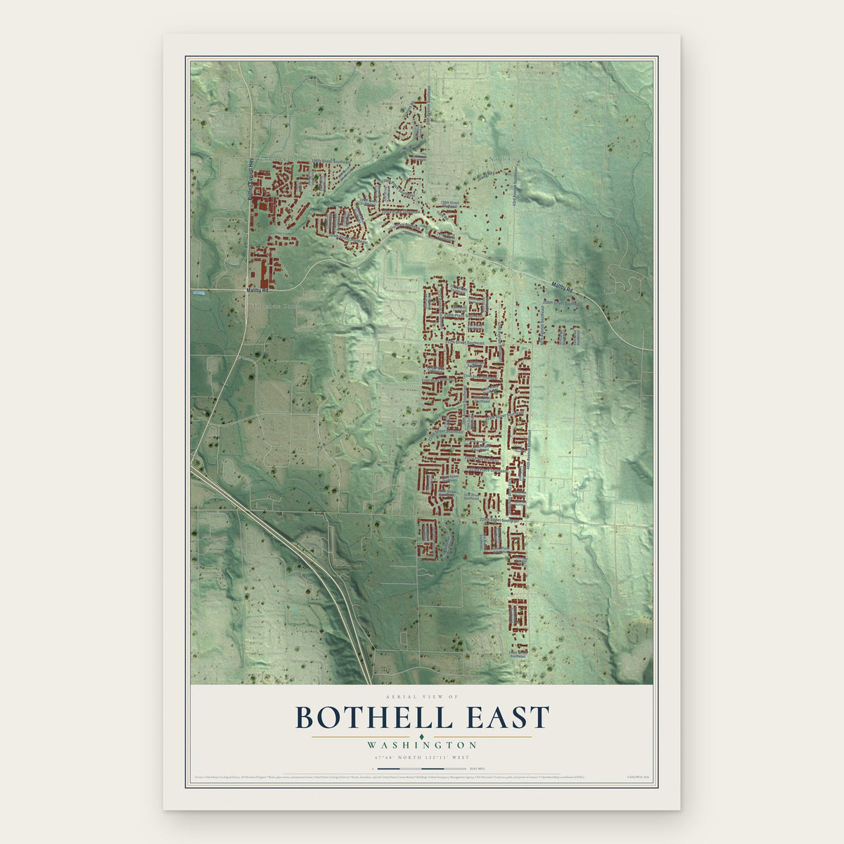 Bothell East, Washington map print, the full design