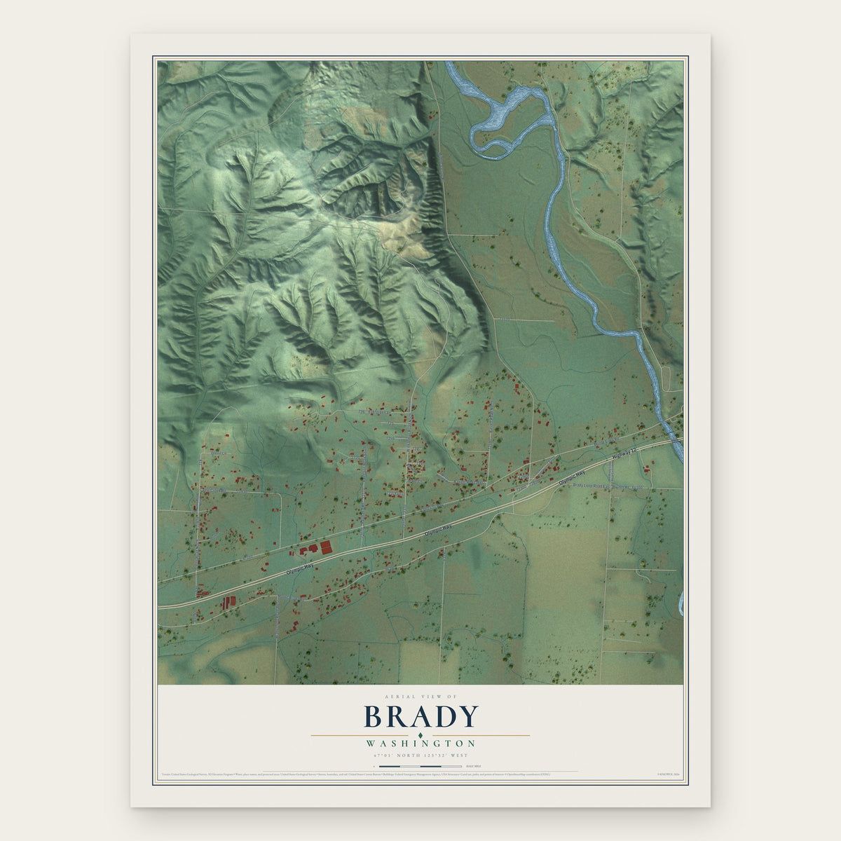 Brady, Washington map print, the full design