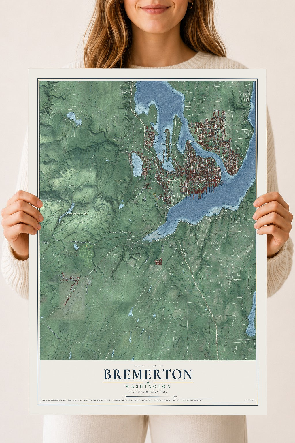 Map of Bremerton, Washington, 18 x 24 inch unframed archival matte print