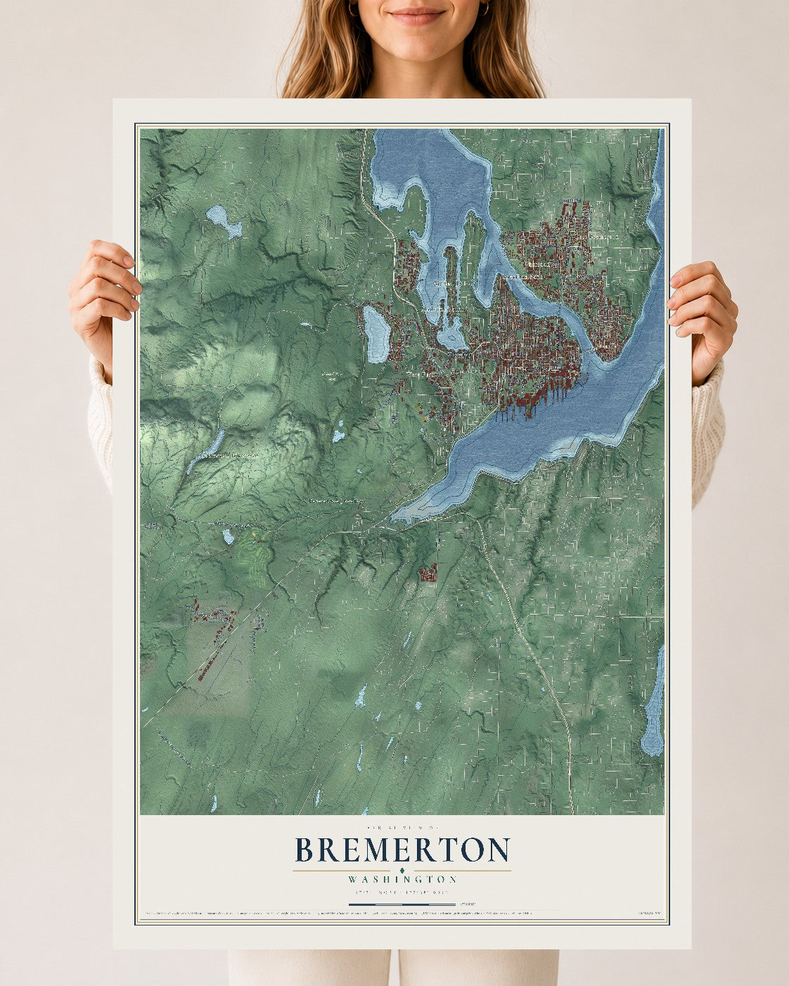 Map of Bremerton, Washington, 24 x 36 inch unframed archival matte print