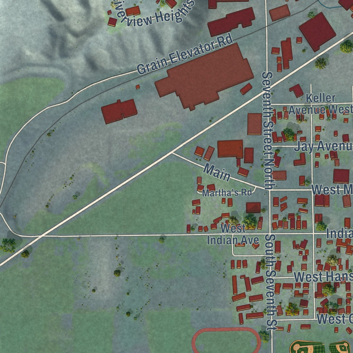 Second close-up of the map of Brewster, Washington print showing more streets and buildings