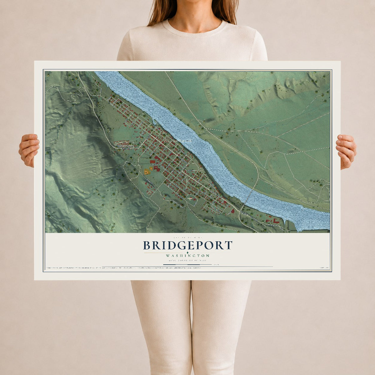 Map of Bridgeport, Washington, 24 x 36 inch unframed archival matte print