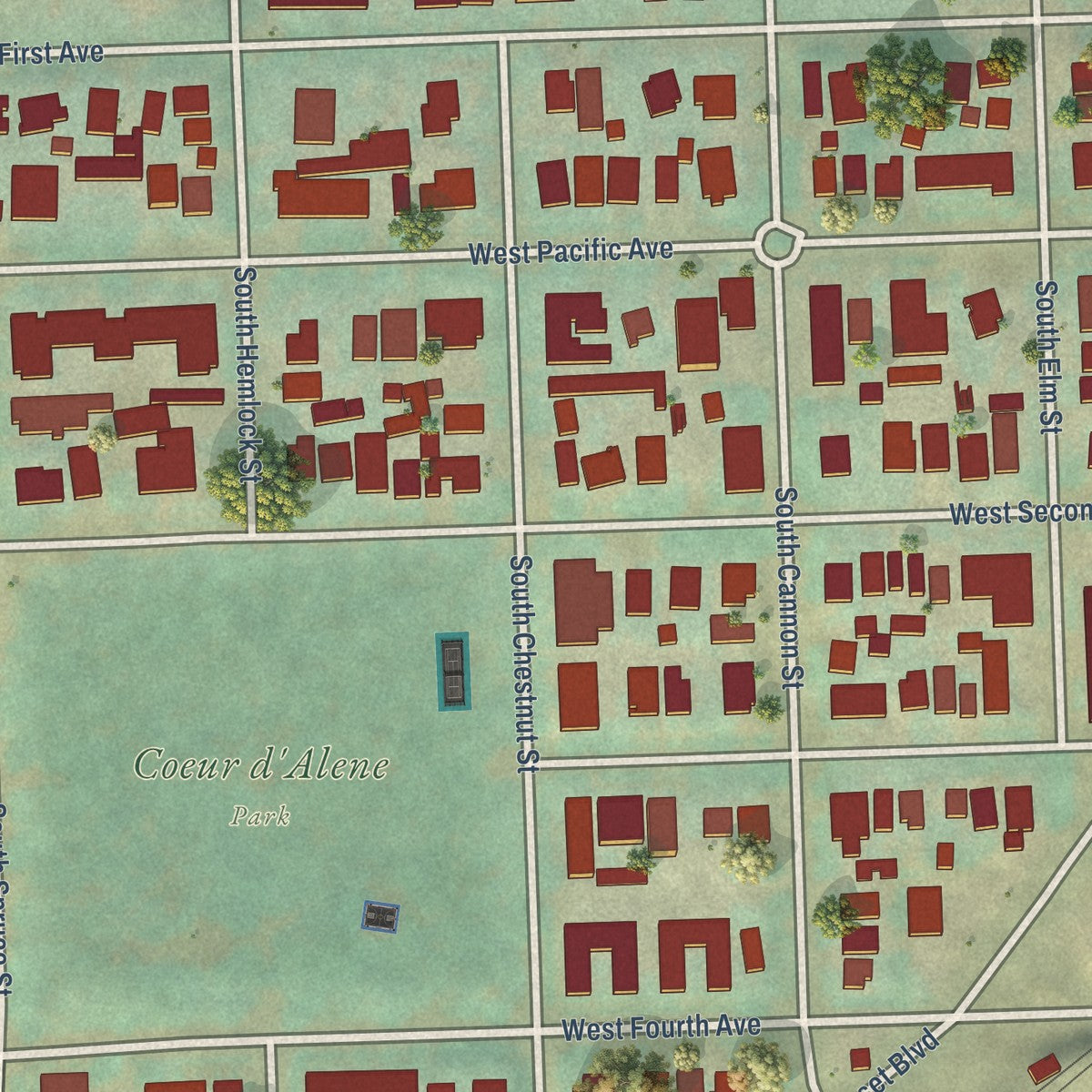 Close-up of the map of Browne's Addition, Washington print showing street and building detail