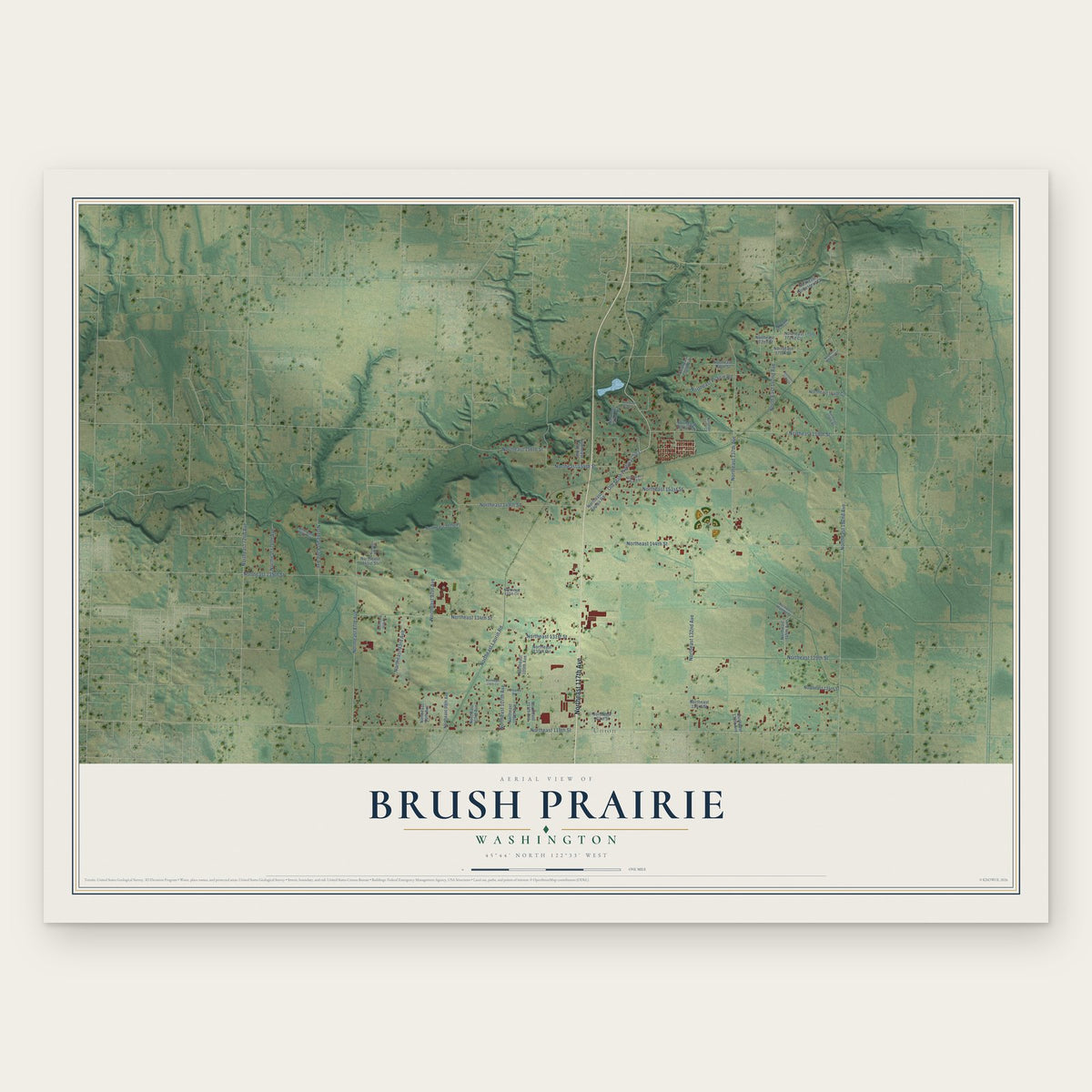 Brush Prairie, Washington map print, the full design