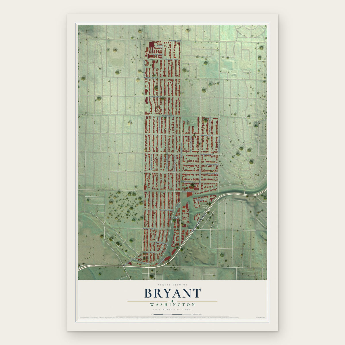 Bryant, Seattle, Washington map print, the full design