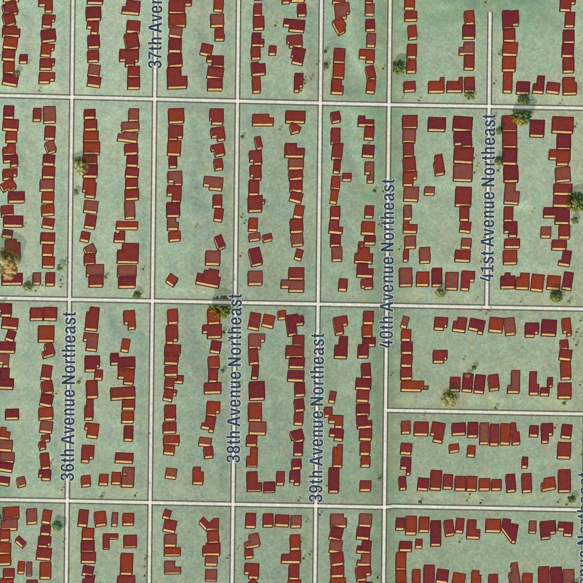 Close-up of the map of Bryant, Seattle, Washington print showing street and building detail