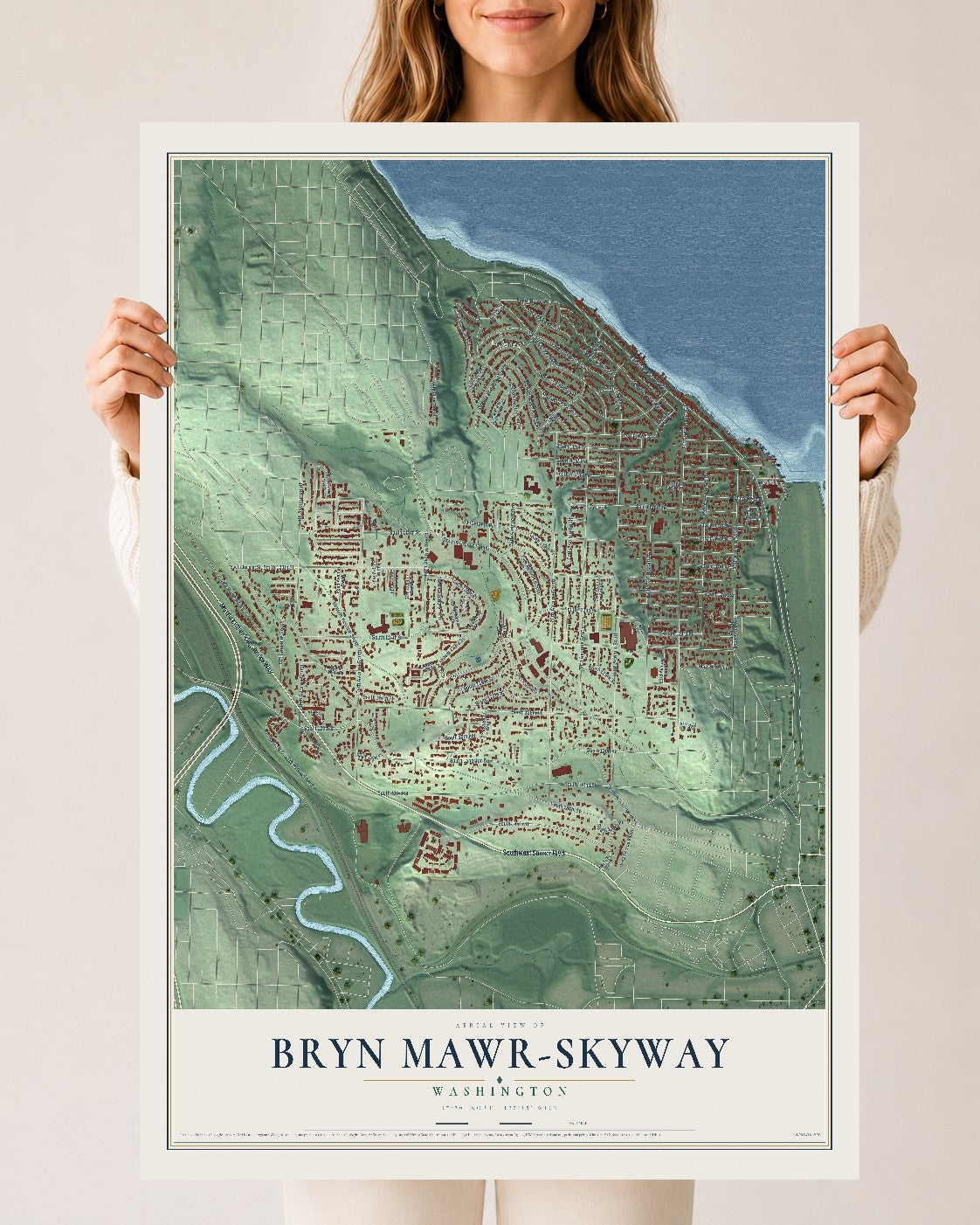 Map of Bryn Mawr-Skyway, Washington, 24 x 36 inch unframed archival matte print