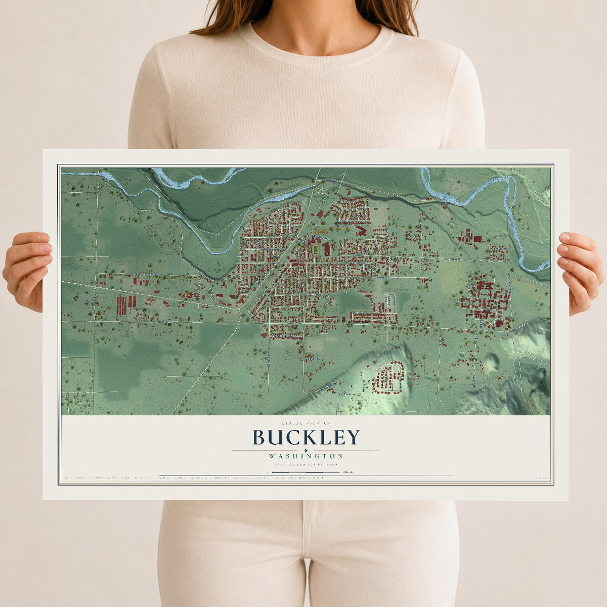 Map of Buckley, Washington, 12 x 18 inch unframed archival matte print