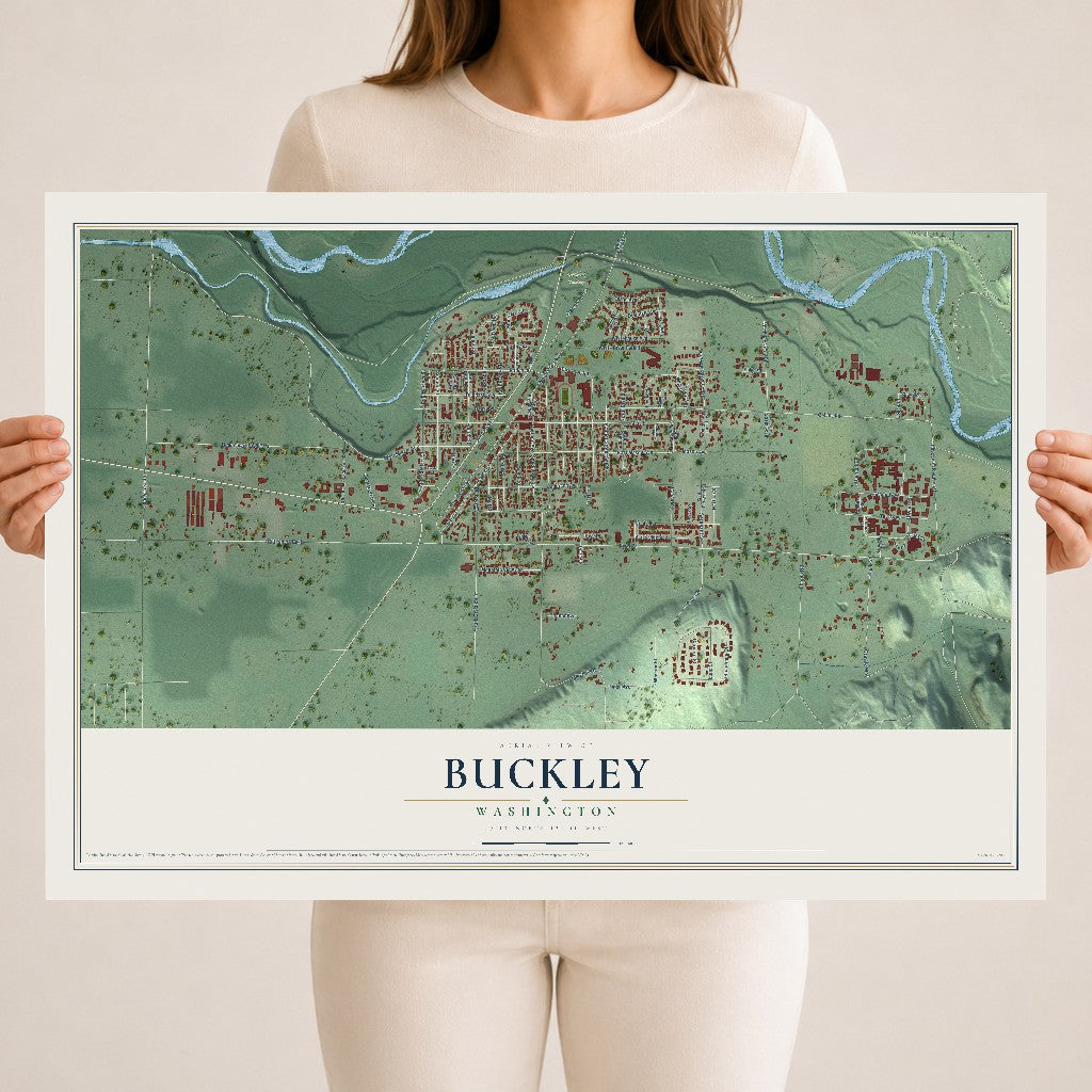 Map of Buckley, Washington, 18 x 24 inch unframed archival matte print
