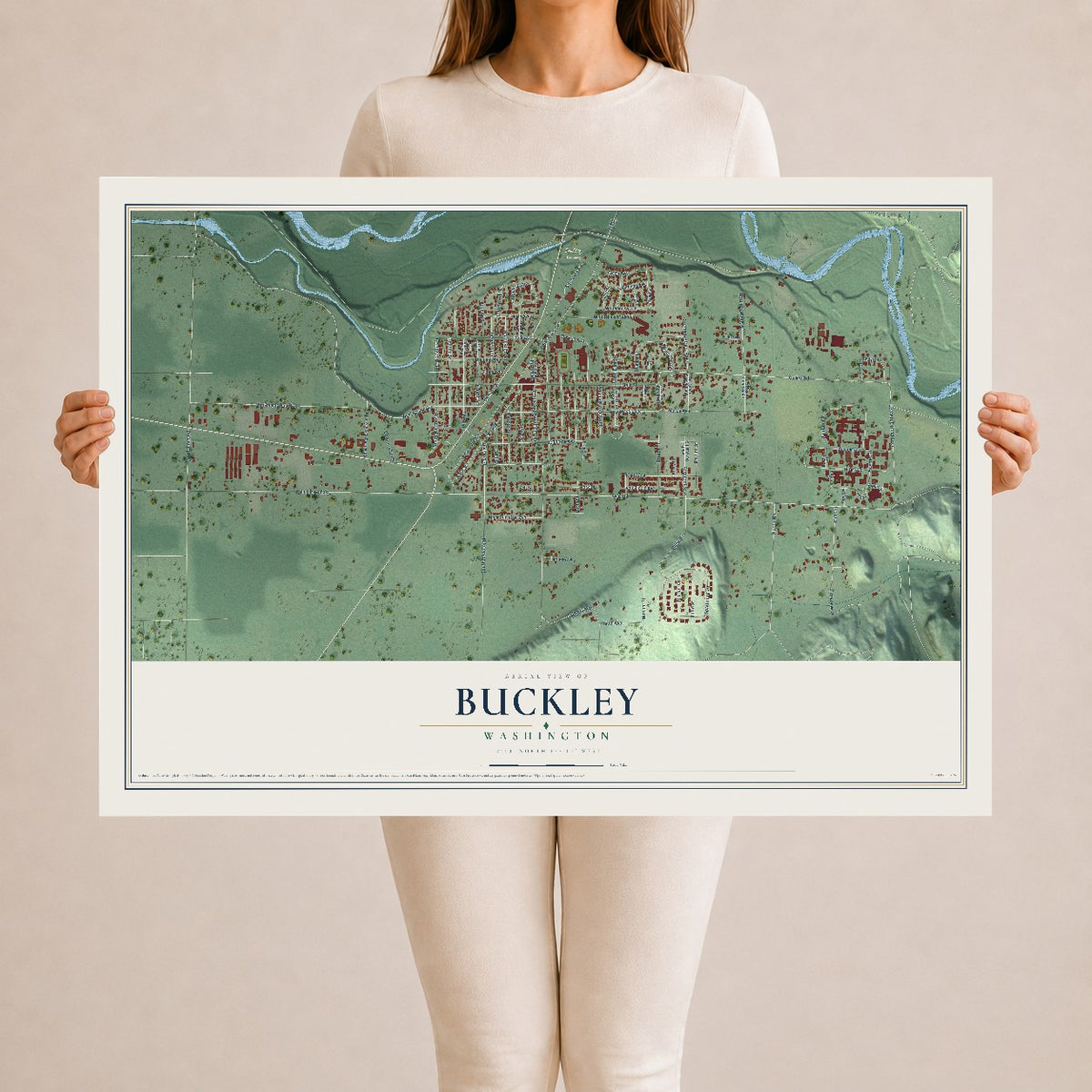 Map of Buckley, Washington, 24 x 36 inch unframed archival matte print