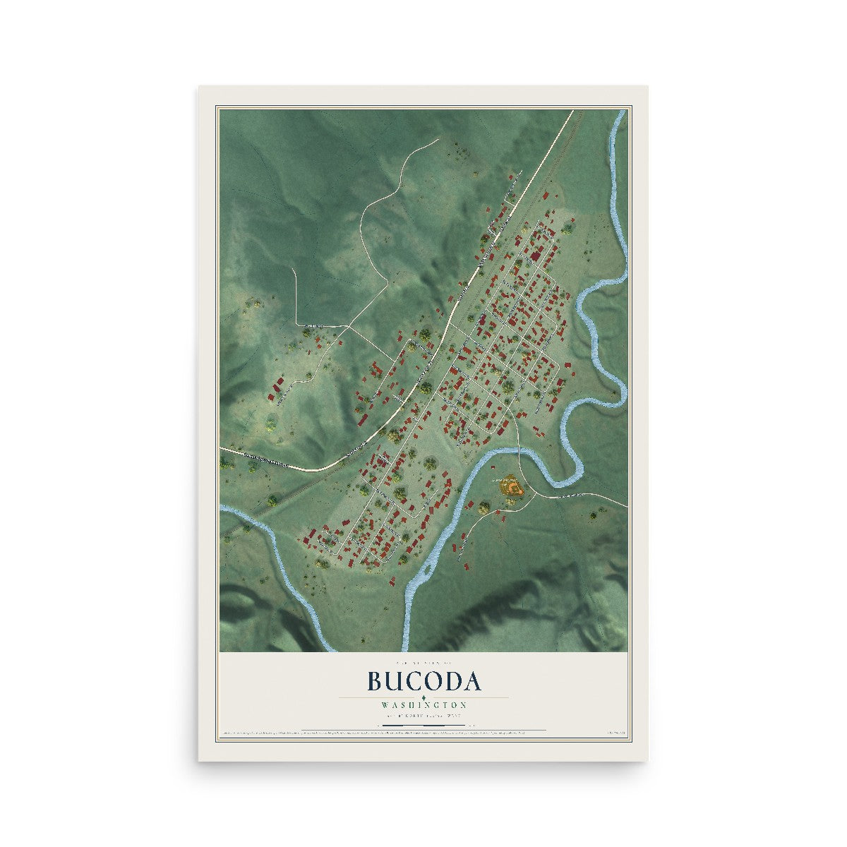 Map of Bucoda, Washington, 12 x 18 inch unframed archival matte print