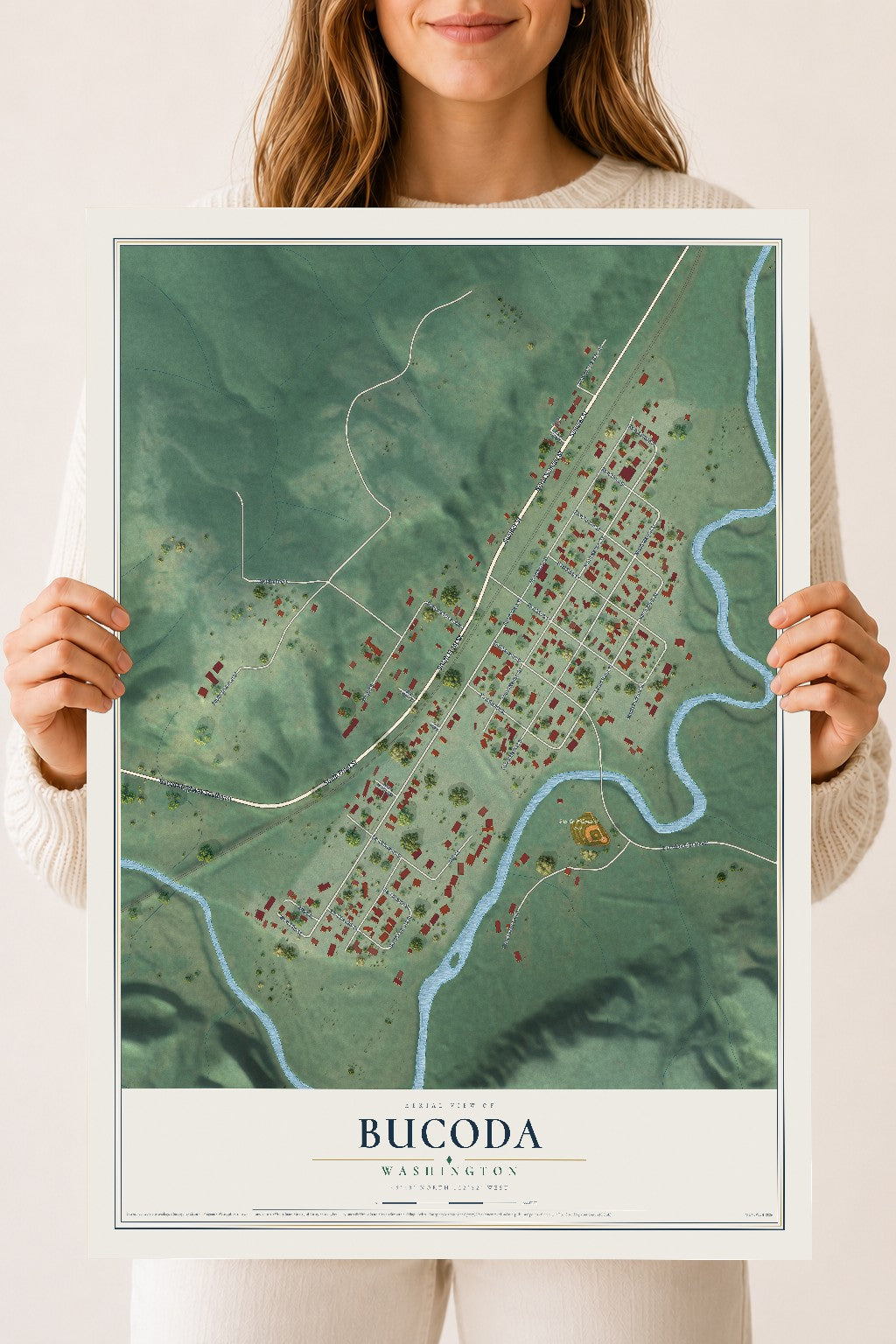 Map of Bucoda, Washington, 18 x 24 inch unframed archival matte print