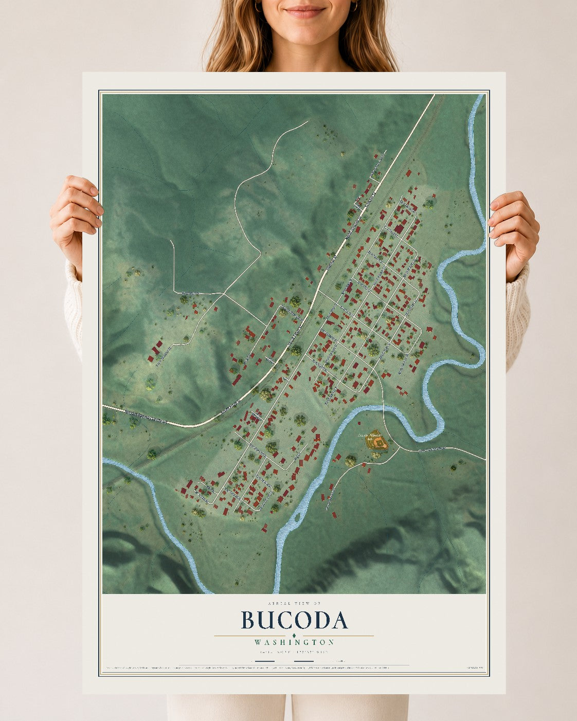 Map of Bucoda, Washington, 24 x 36 inch unframed archival matte print