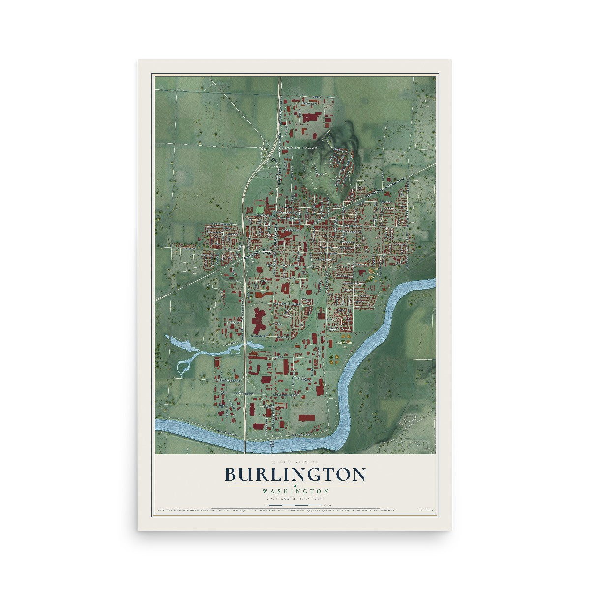Map of Burlington, Washington, 12 x 18 inch unframed archival matte print