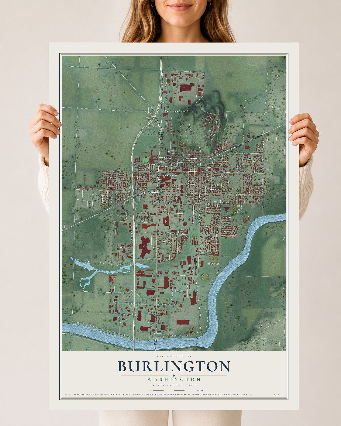 Map of Burlington, Washington, 24 x 36 inch unframed archival matte print
