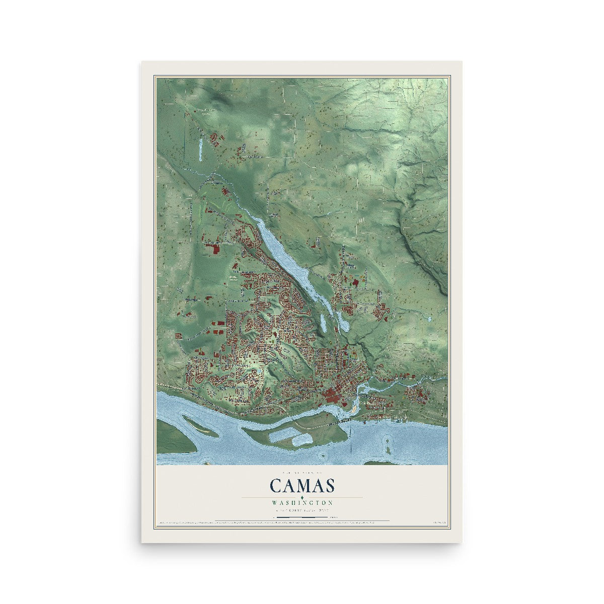 Map of Camas, Washington, 12 x 18 inch unframed archival matte print