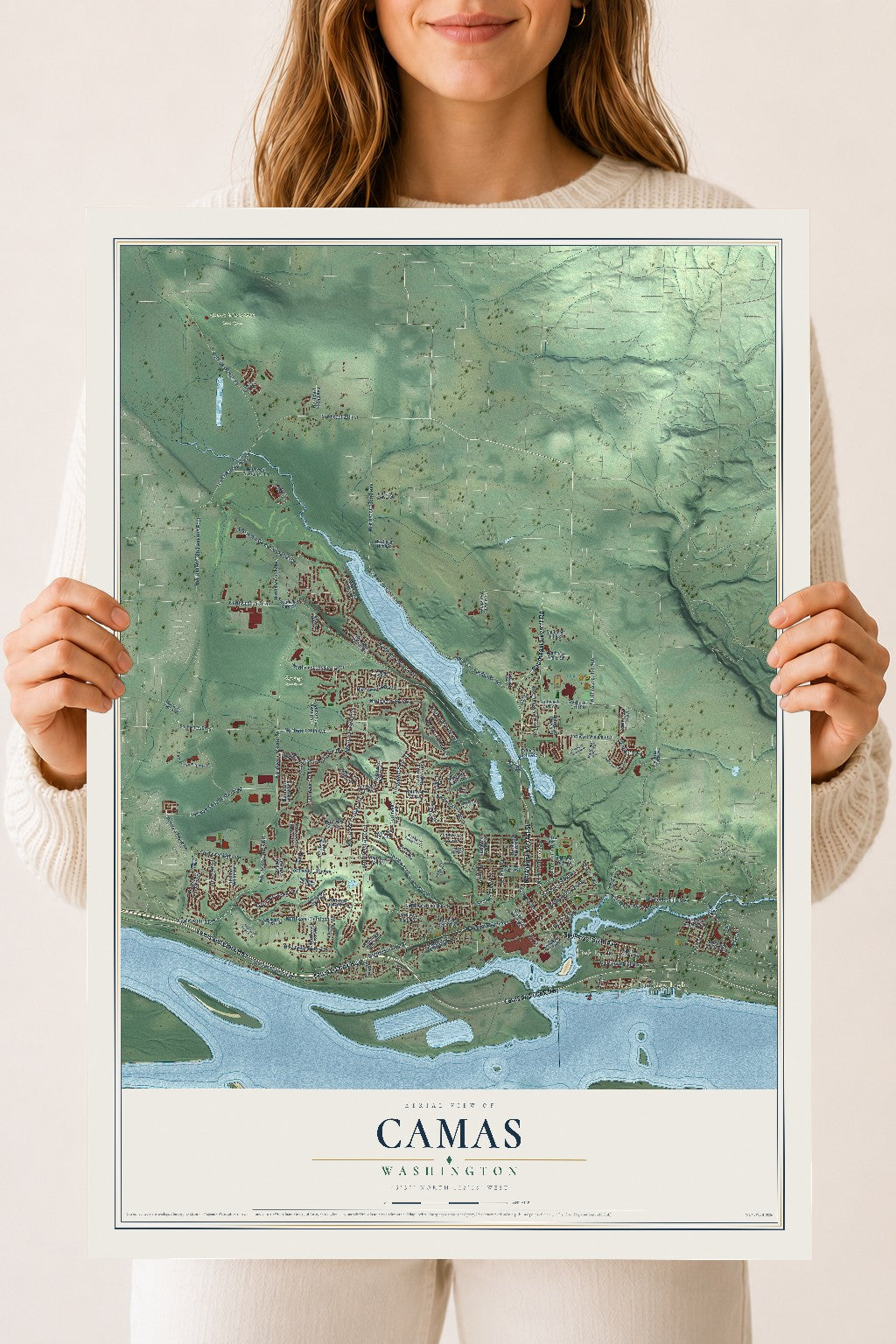 Map of Camas, Washington, 18 x 24 inch unframed archival matte print