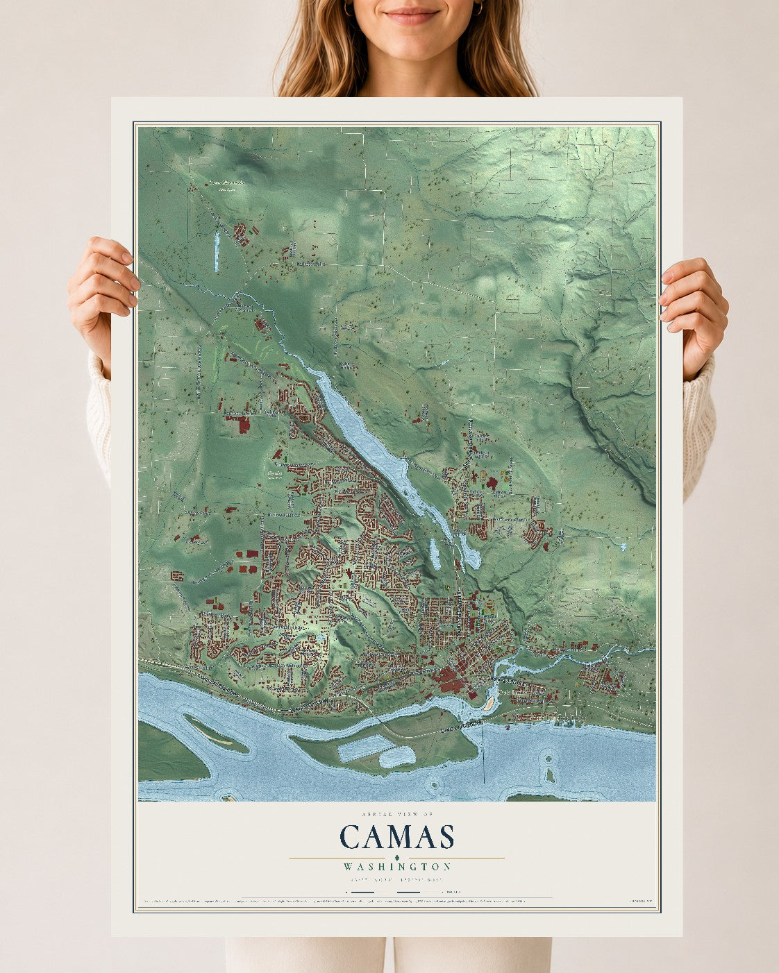 Map of Camas, Washington, 24 x 36 inch unframed archival matte print