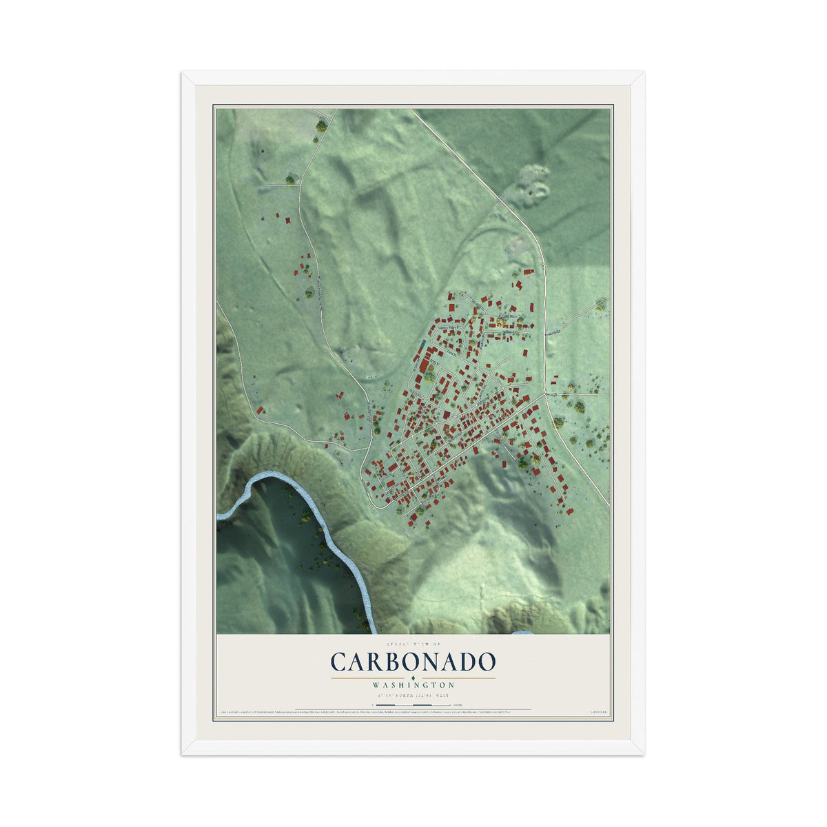 Map of Carbonado, Washington, 12 x 18 inch print in a white wood frame