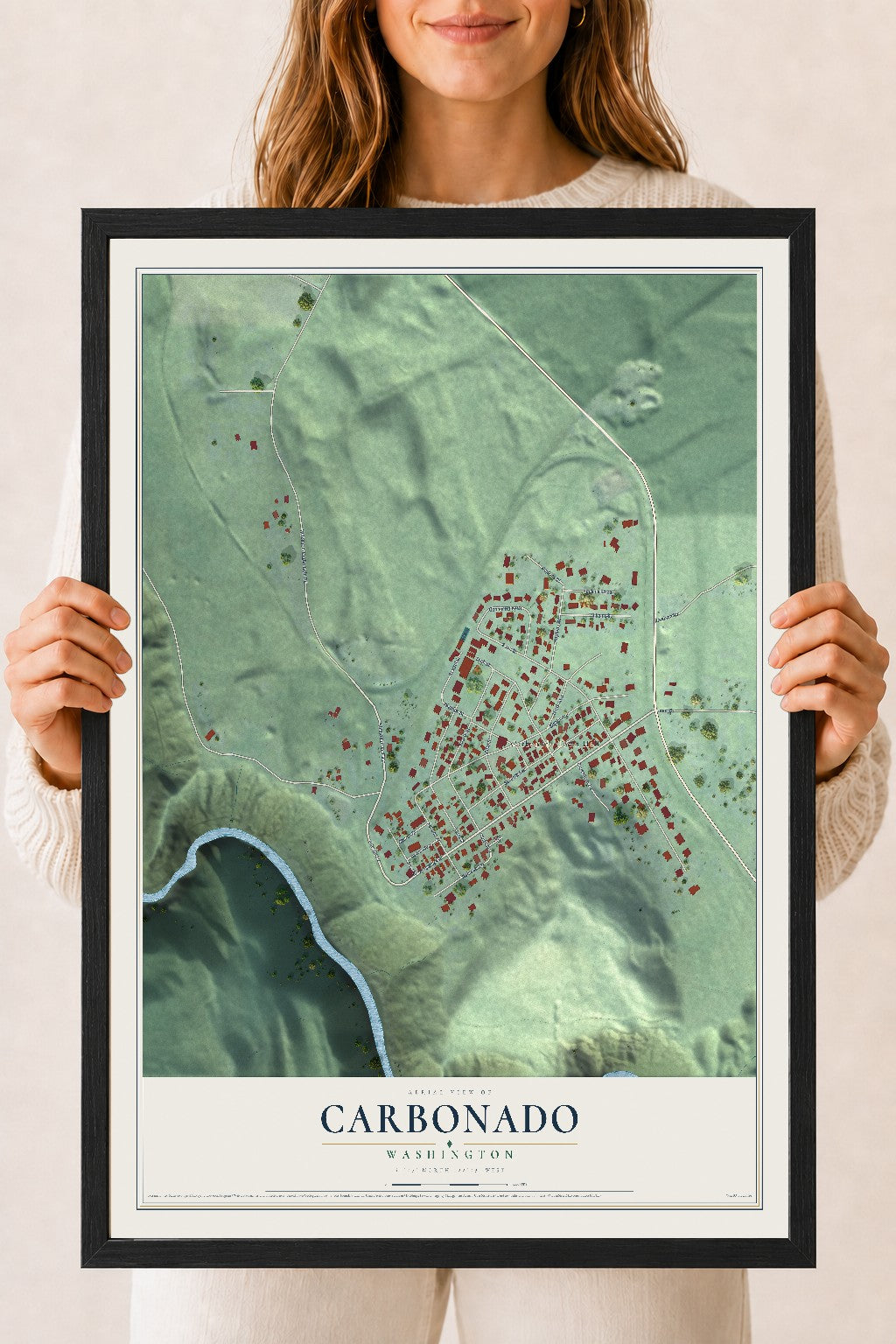 Map of Carbonado, Washington, 18 x 24 inch print in a black wood frame