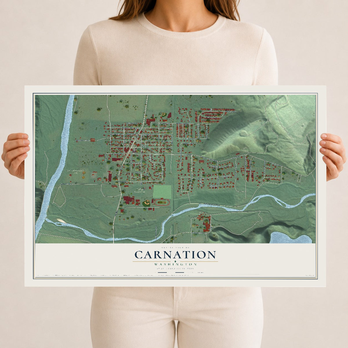 Map of Carnation, Washington, 12 x 18 inch unframed archival matte print