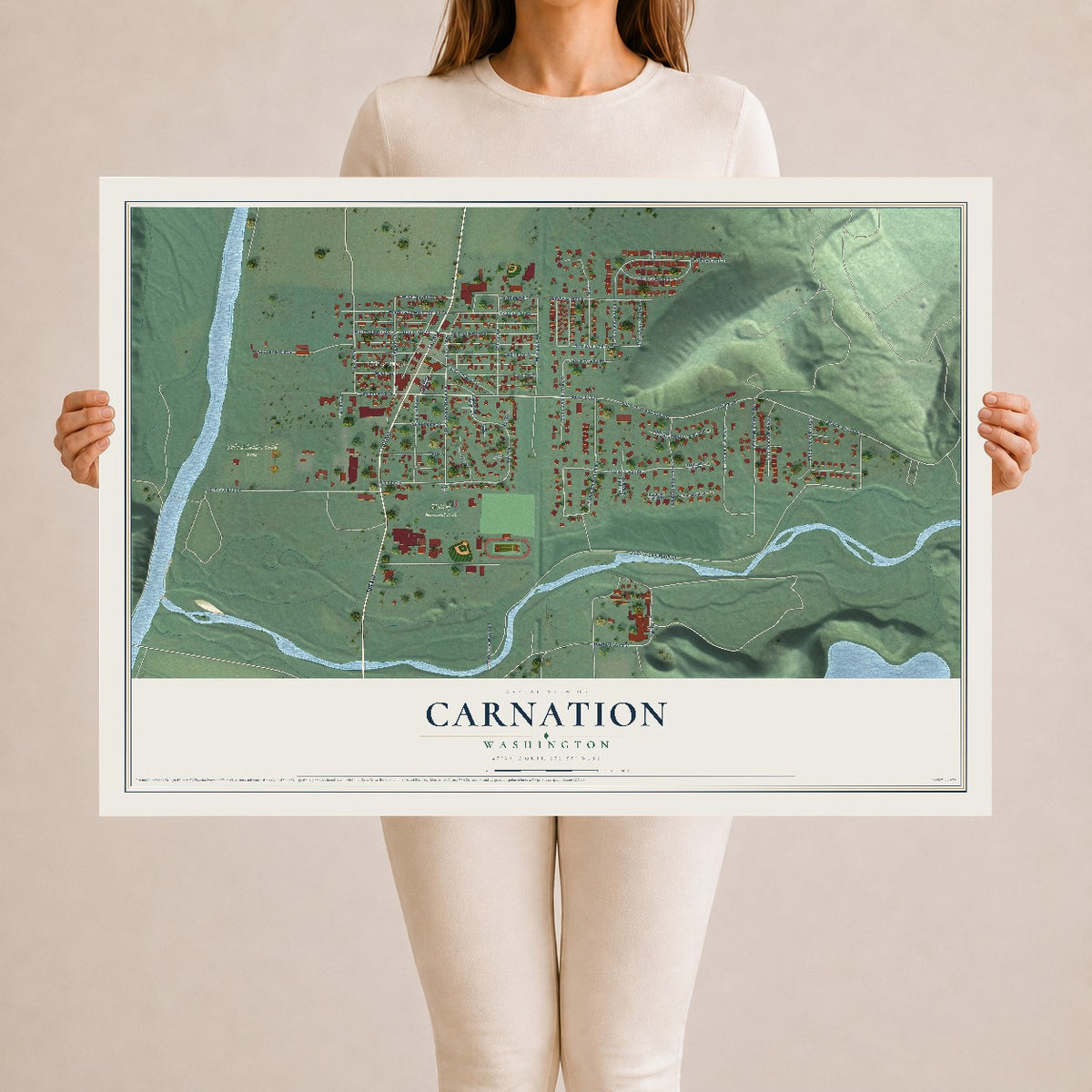 Map of Carnation, Washington, 24 x 36 inch unframed archival matte print