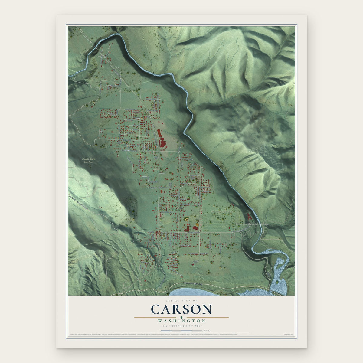 Carson, Washington map print, the full design