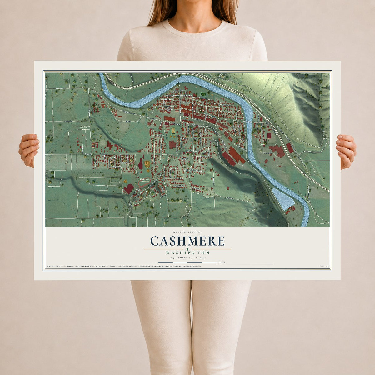 Map of Cashmere, Washington, 24 x 36 inch unframed archival matte print