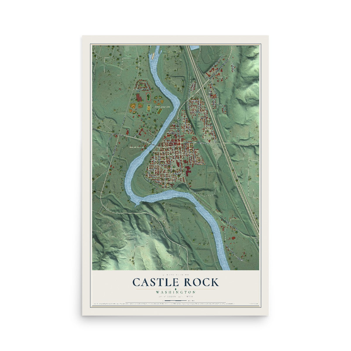 Map of Castle Rock, Washington, 12 x 18 inch unframed archival matte print