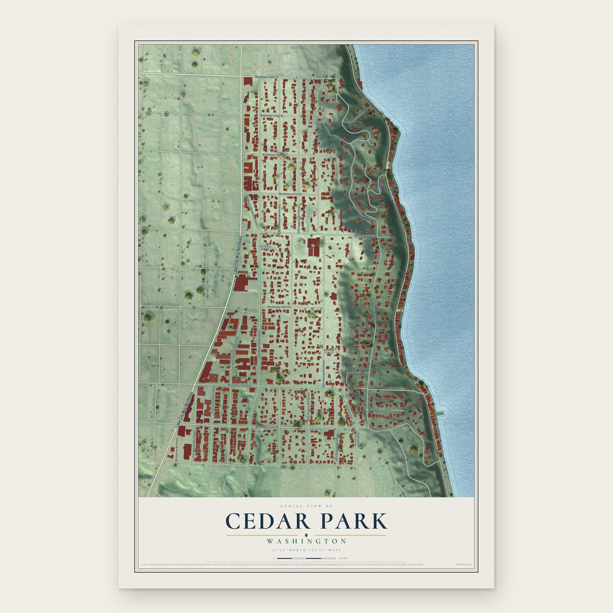 Cedar Park, Washington map print, the full design