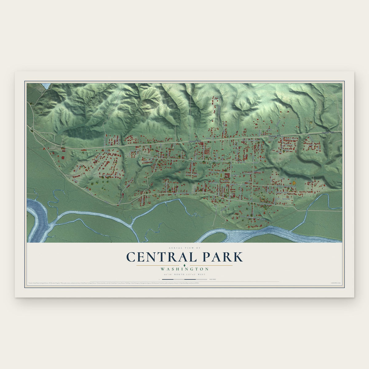 Central Park, Washington map print, the full design