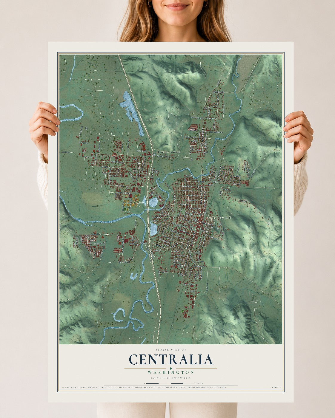 Map of Centralia, Washington, 24 x 36 inch unframed archival matte print