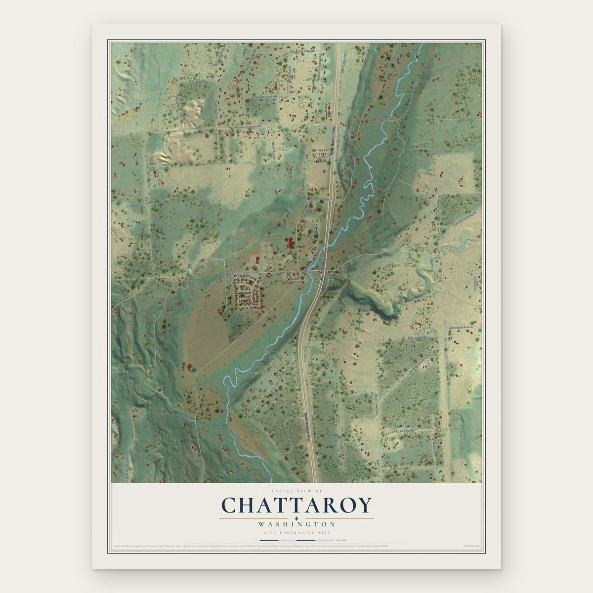 Chattaroy, Washington map print, the full design