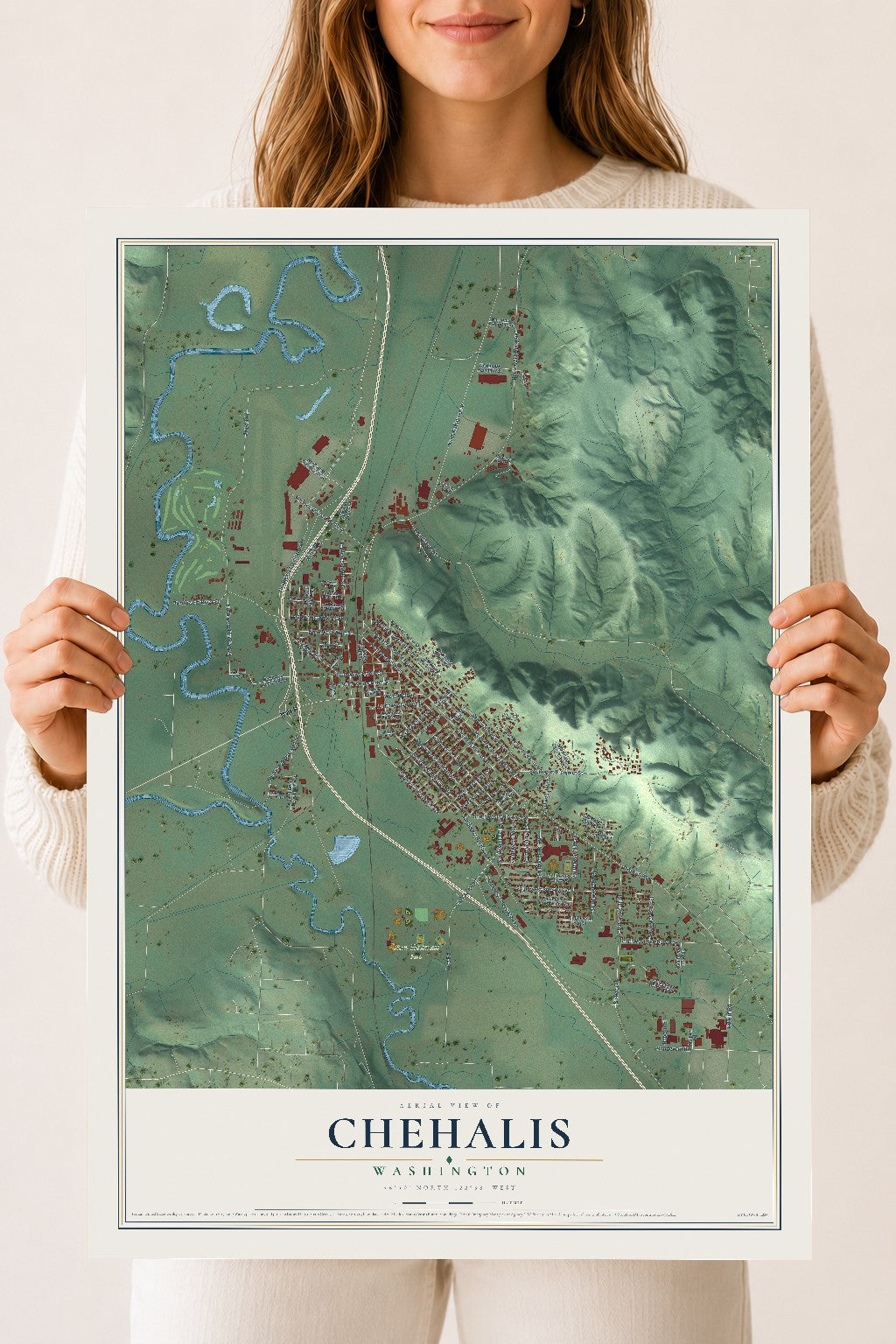 Map of Chehalis, Washington, 18 x 24 inch unframed archival matte print