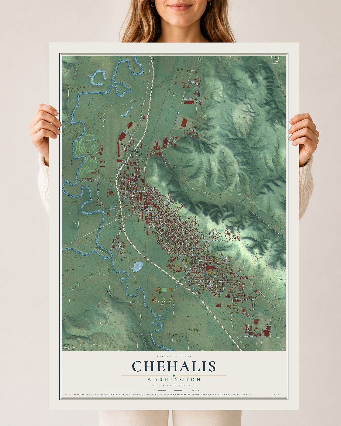 Map of Chehalis, Washington, 24 x 36 inch unframed archival matte print