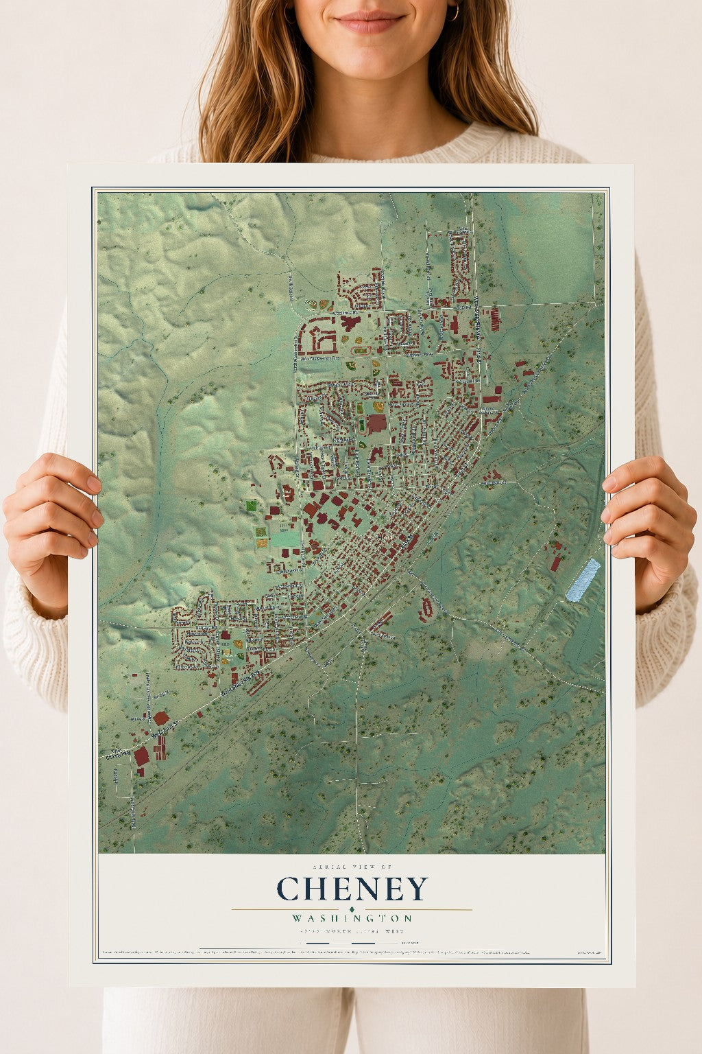 Map of Cheney, Washington, 18 x 24 inch unframed archival matte print