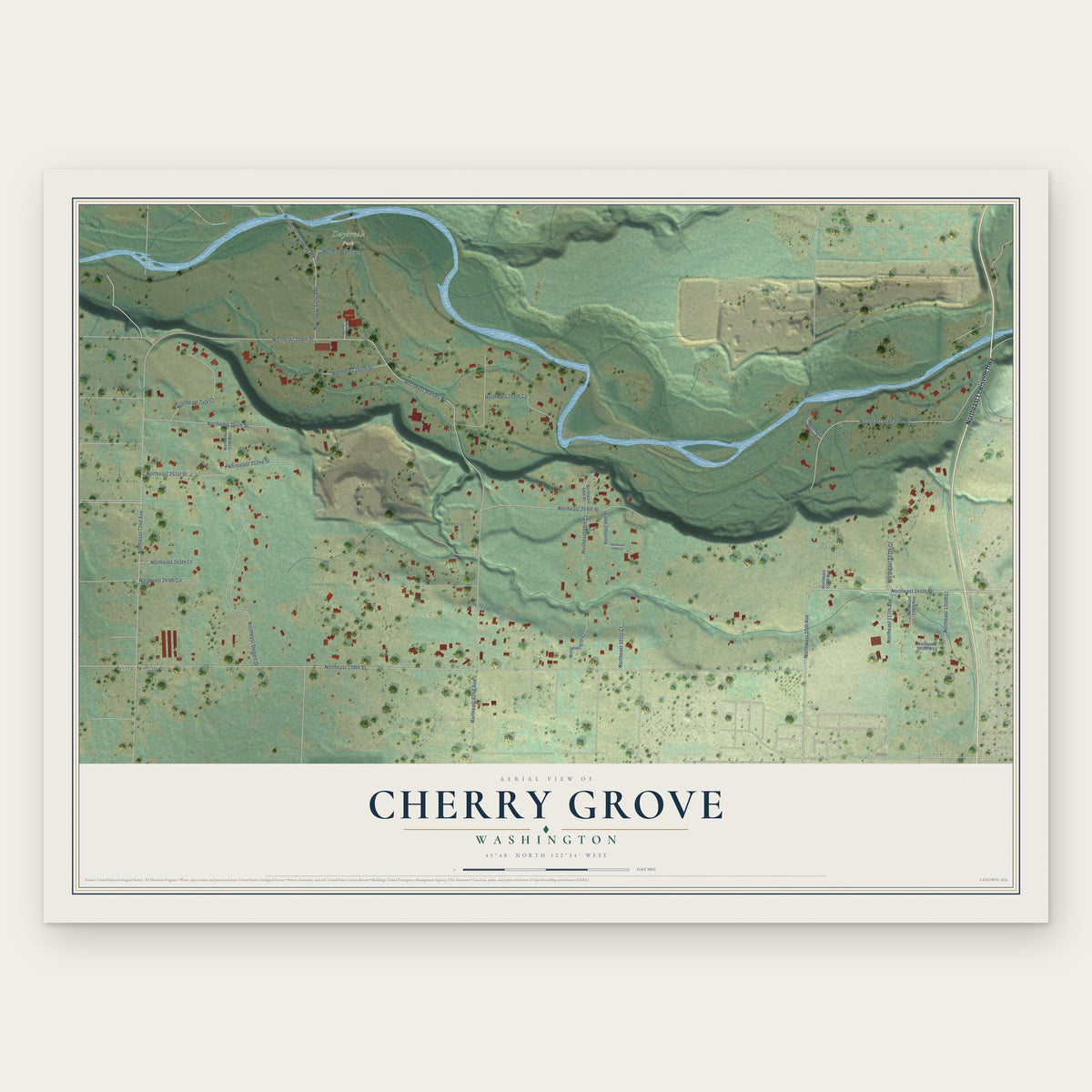 Cherry Grove, Washington map print, the full design