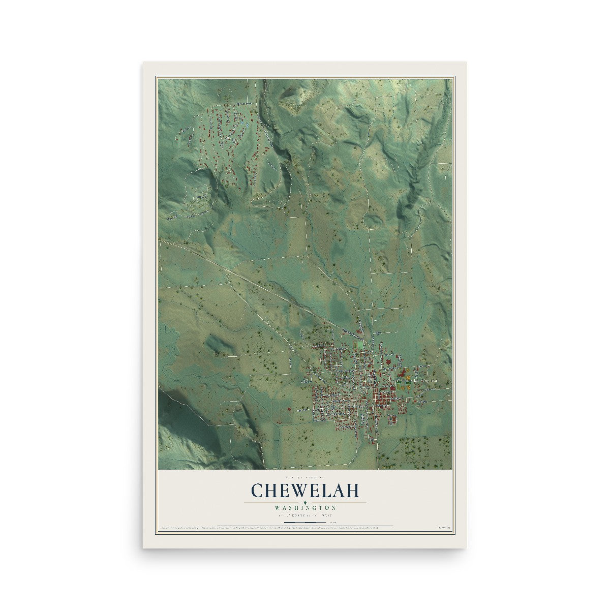 Map of Chewelah, Washington, 12 x 18 inch unframed archival matte print