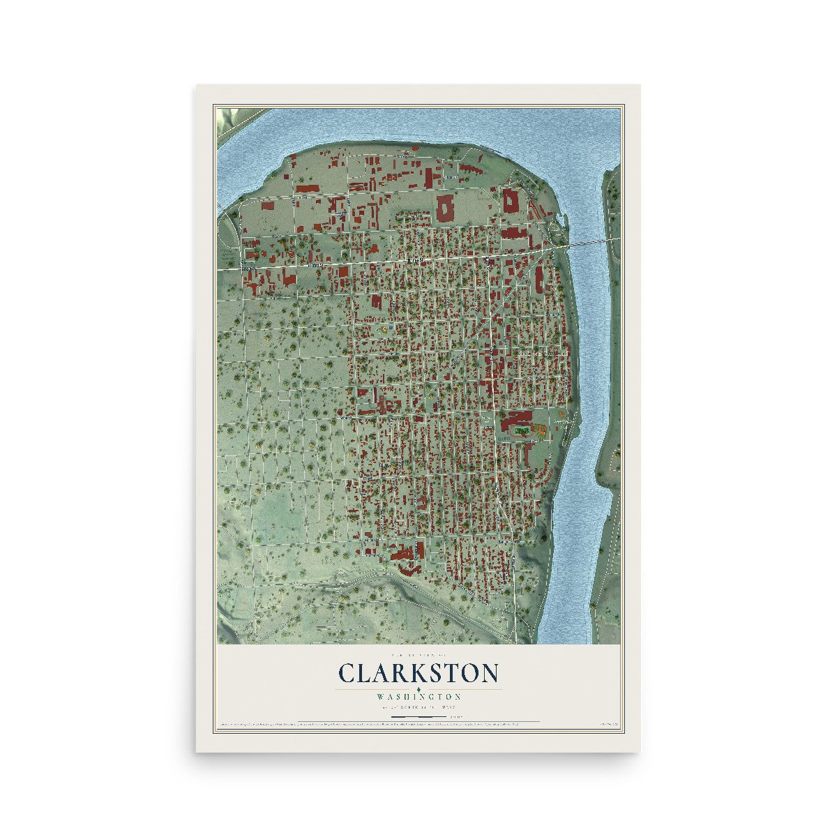 Map of Clarkston, Washington, 12 x 18 inch unframed archival matte print