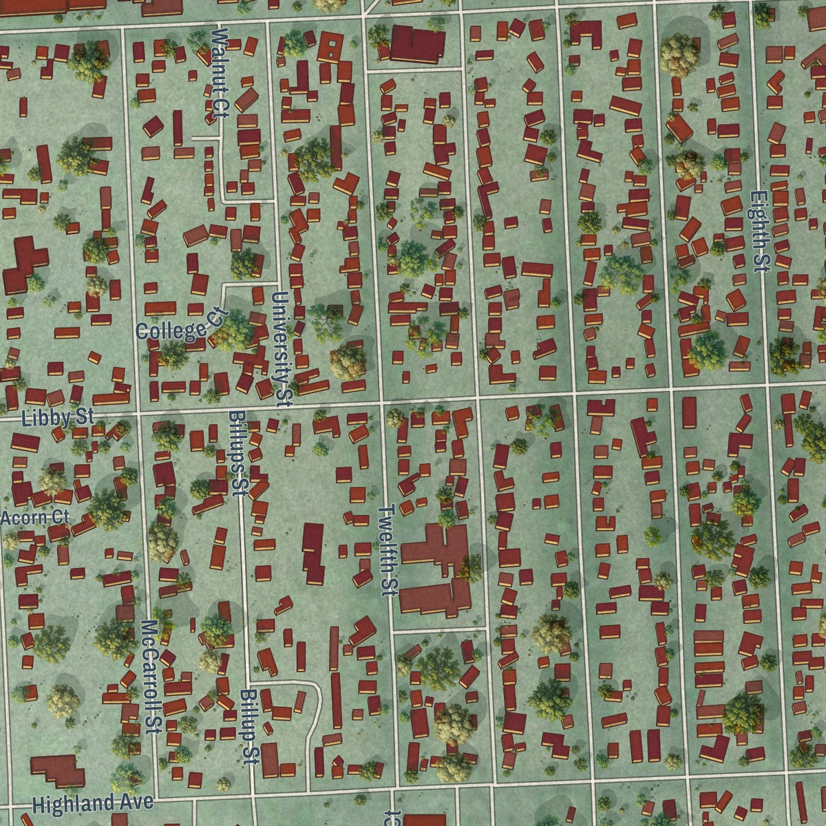 Close-up of the map of Clarkston, Washington print showing street and building detail
