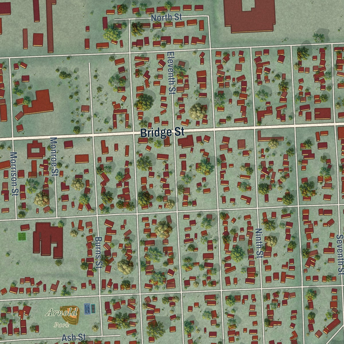 Second close-up of the map of Clarkston, Washington print showing more streets and buildings