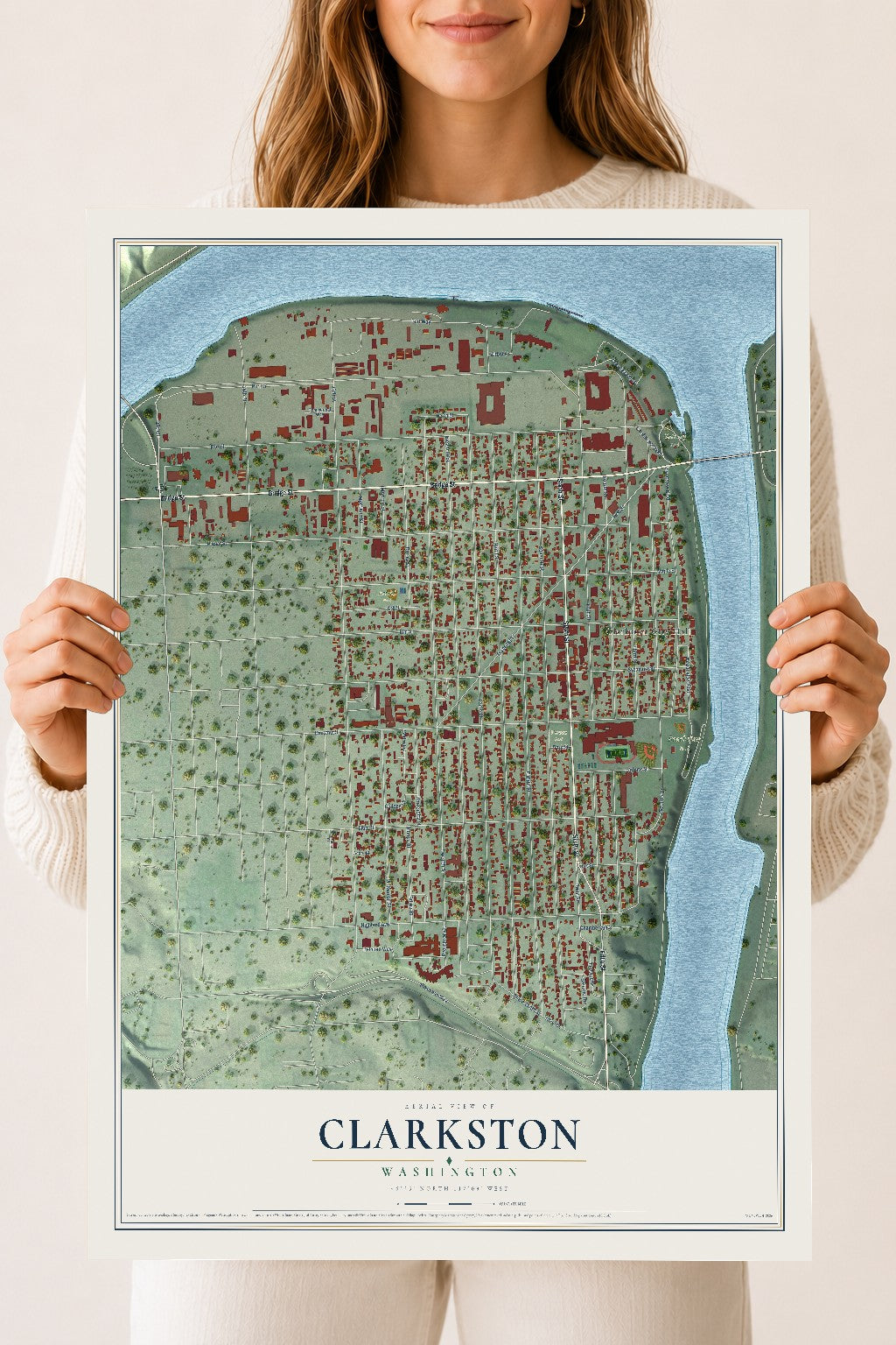 Map of Clarkston, Washington, 18 x 24 inch unframed archival matte print