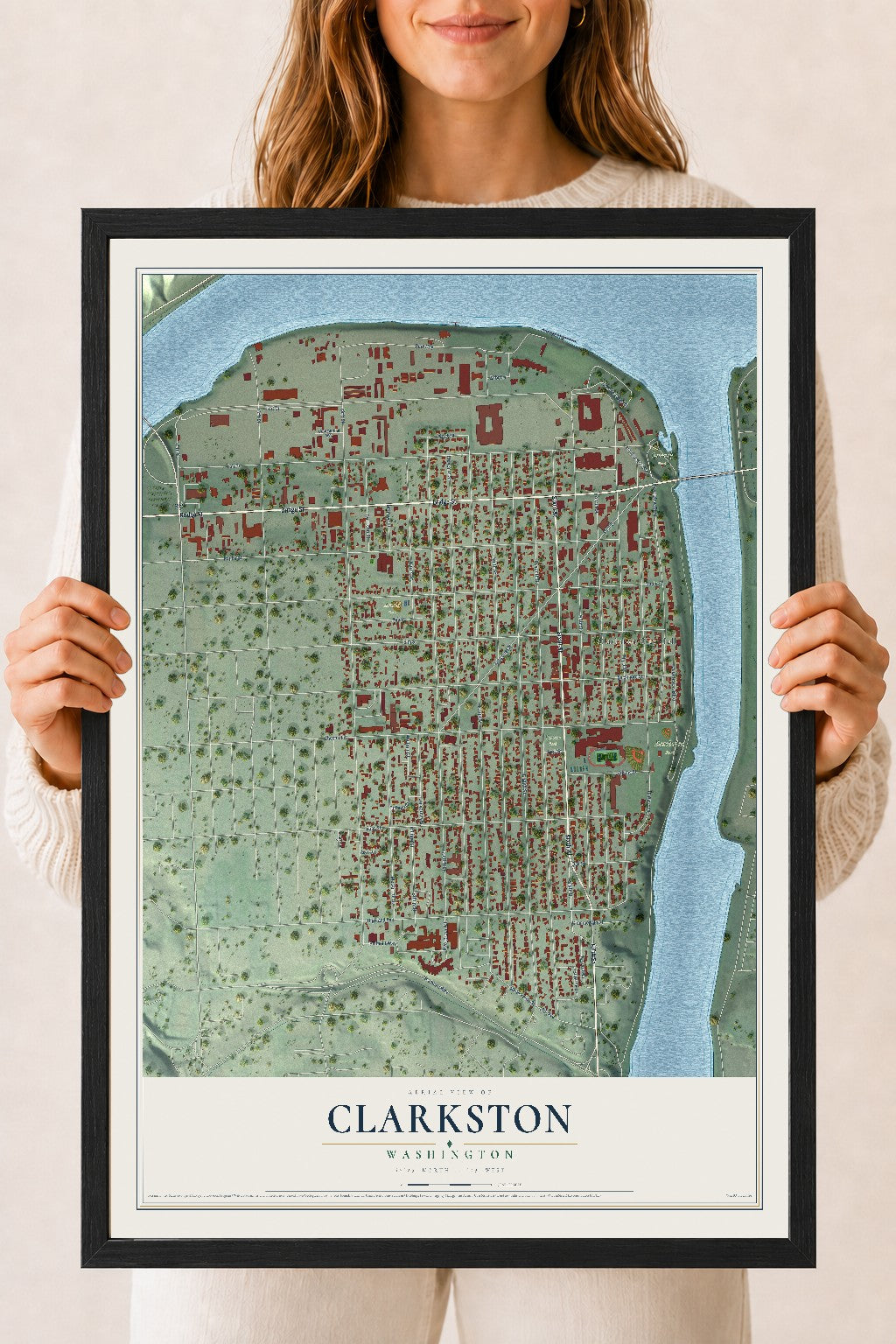 Map of Clarkston, Washington, 18 x 24 inch print in a black wood frame