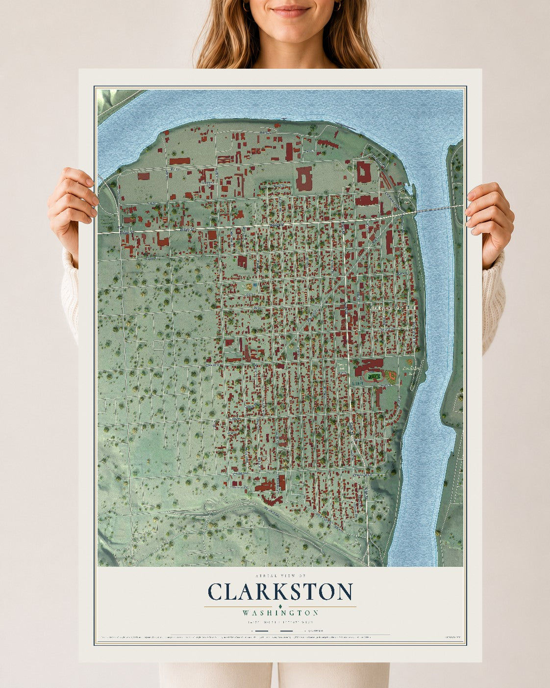 Map of Clarkston, Washington, 24 x 36 inch unframed archival matte print