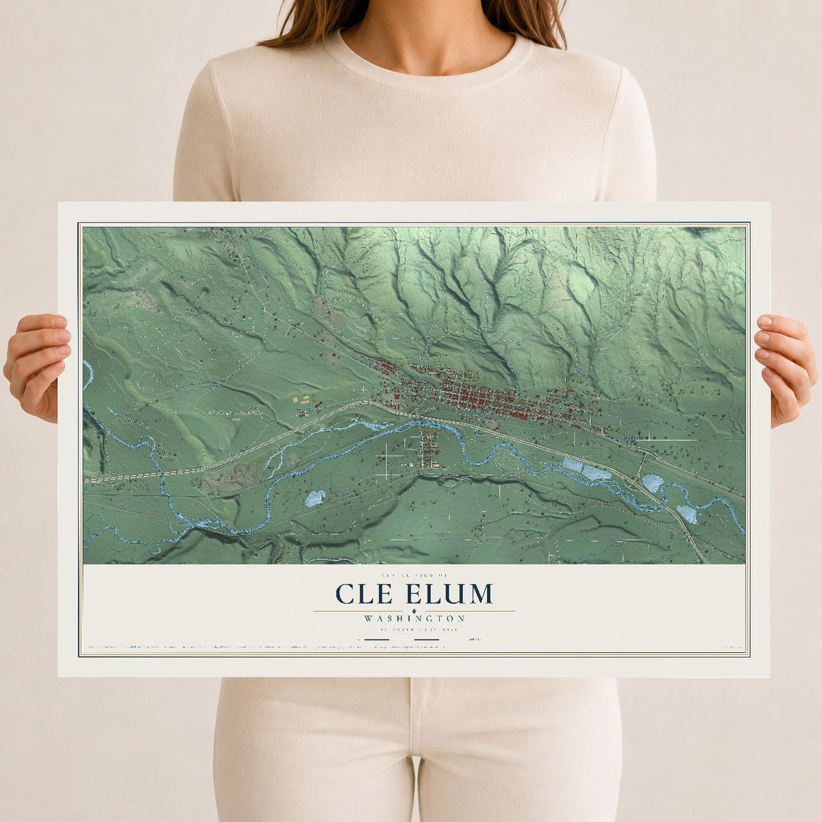 Map of Cle Elum, Washington, 12 x 18 inch unframed archival matte print