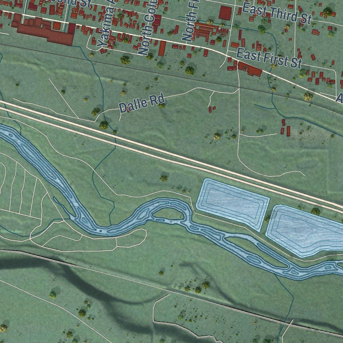 Second close-up of the map of Cle Elum, Washington print showing more streets and buildings