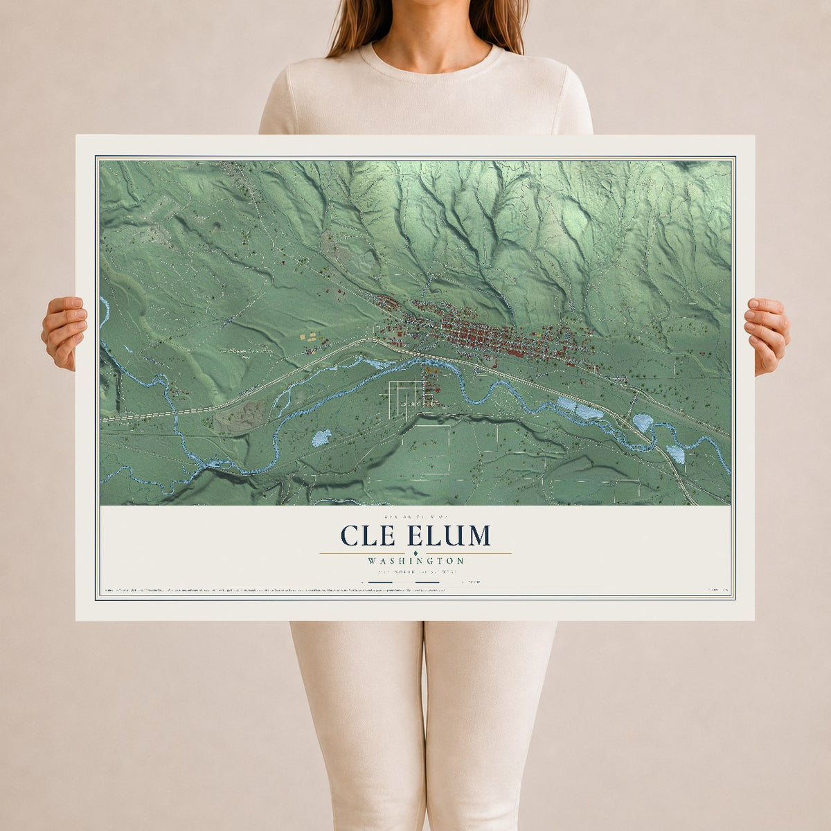 Map of Cle Elum, Washington, 24 x 36 inch unframed archival matte print