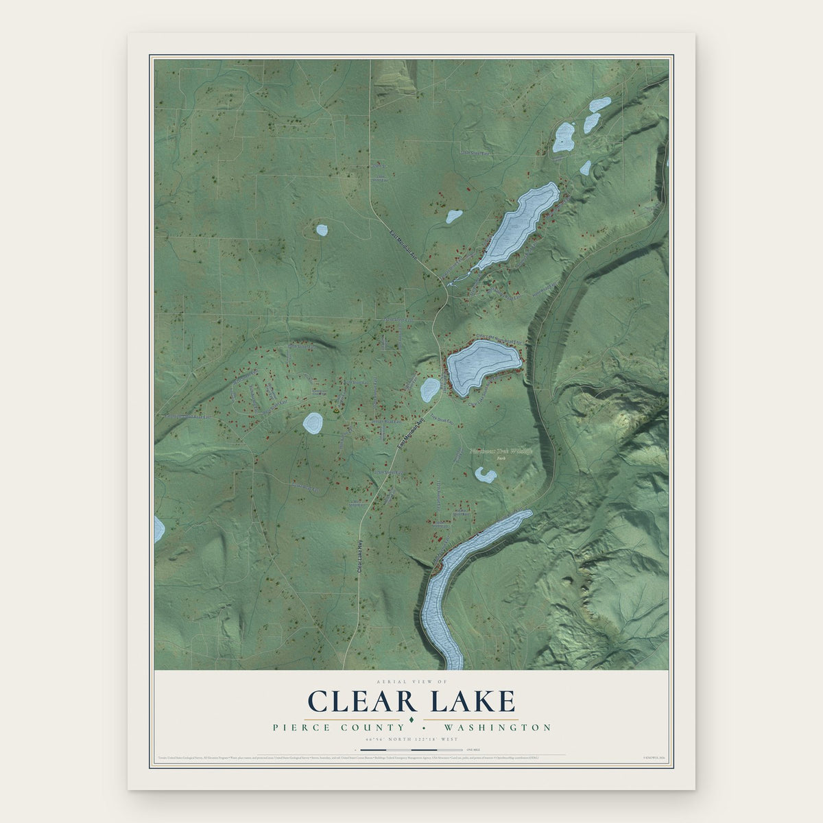Clear Lake, Pierce County, Washington map print, the full design