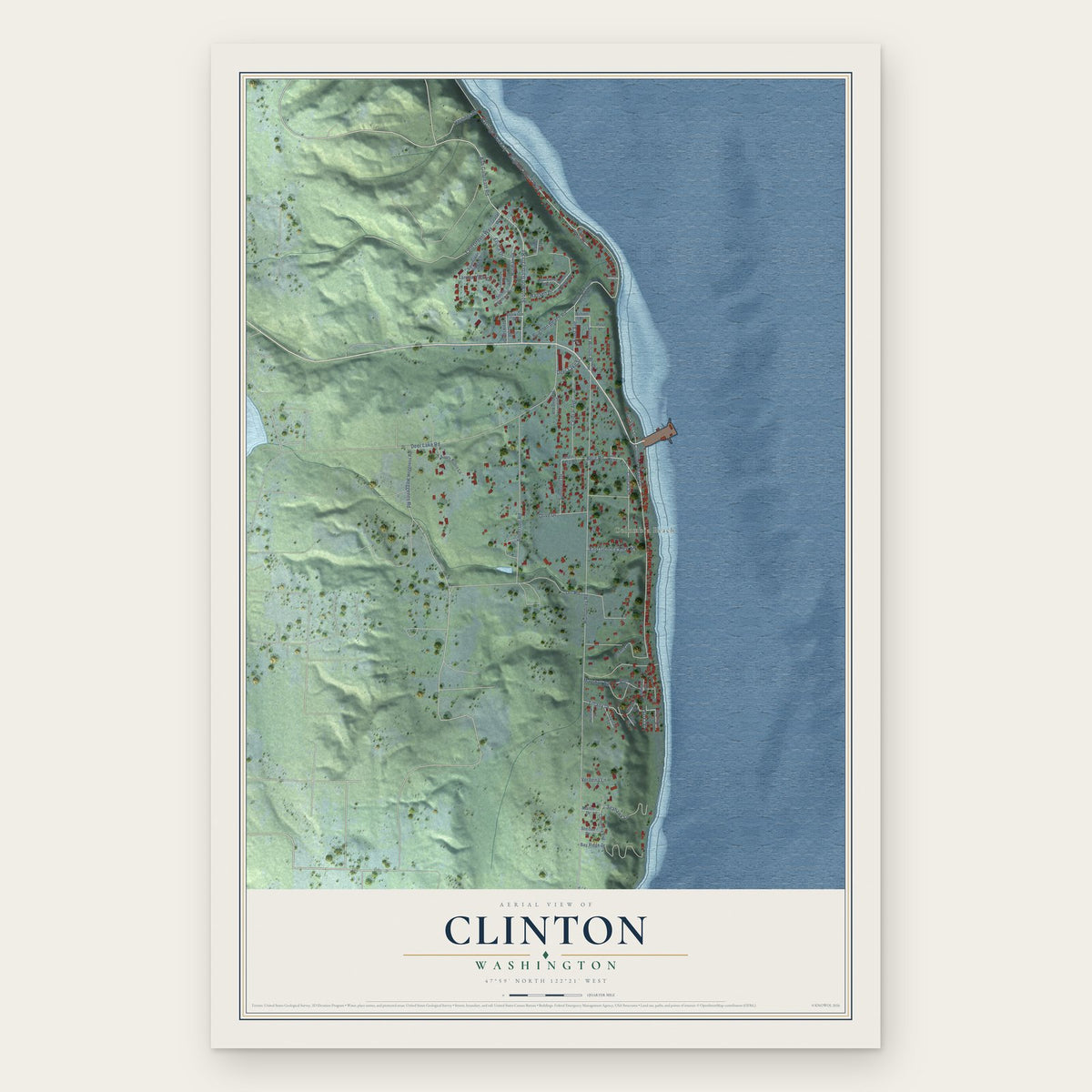 Clinton, Washington map print, the full design